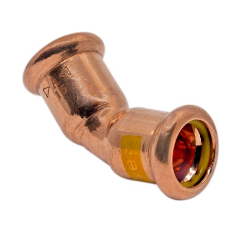 22mm Copper Gas Press Fit 45° Obtuse Elbow (M Press) | © MWPHS.co.uk